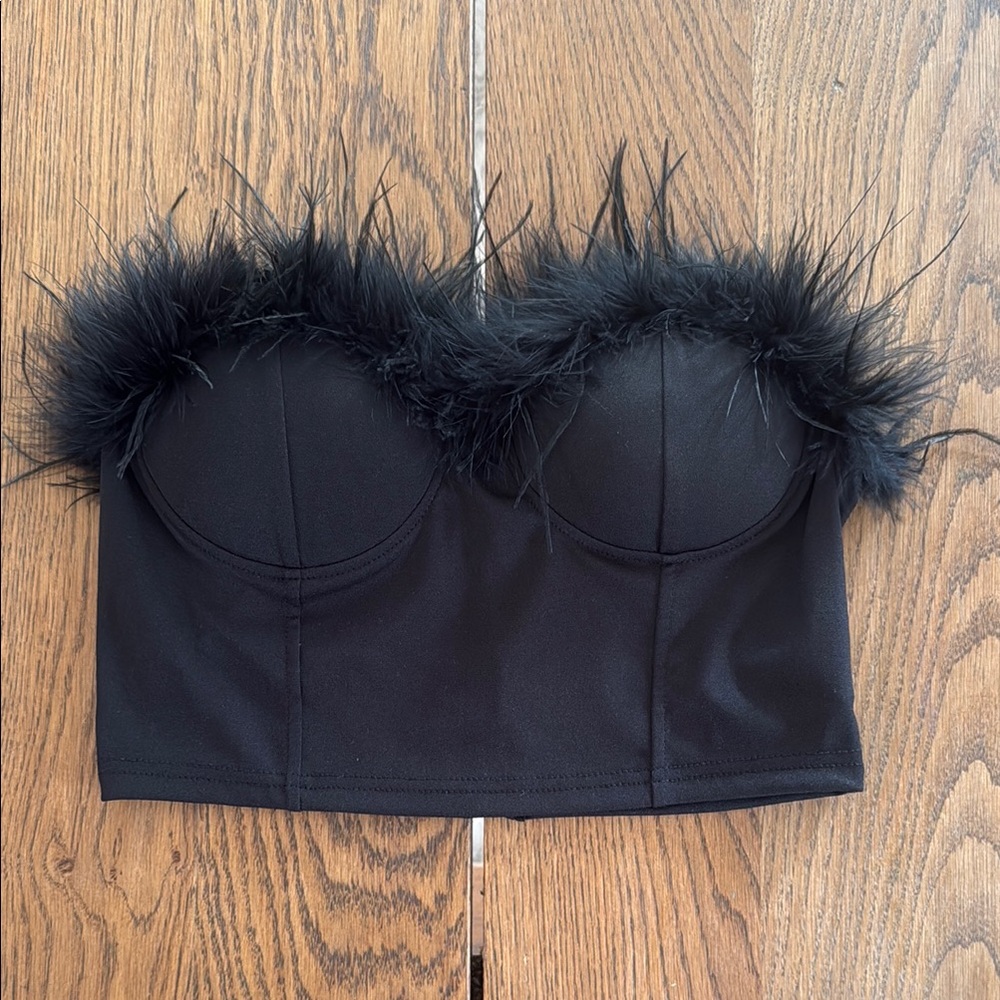 SHEIN Black Feather Trim Bandeau